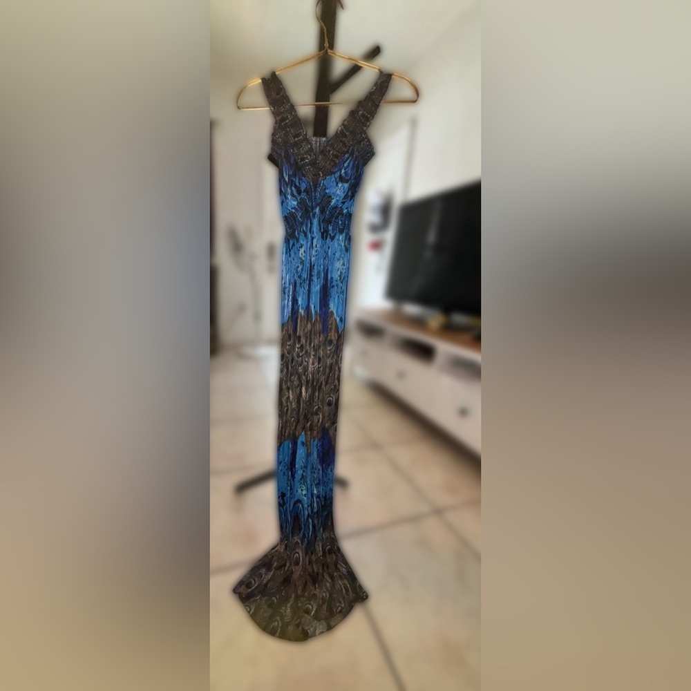 Blue brown feather dress